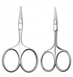 2 Pieces Nose Hair Scissors - Beard Eyebrow Trimmer Scissors, Stainless Steel Professional Facial Hair Beard Eyelashes Ear Hairs and Moustache Scissors Trimmer